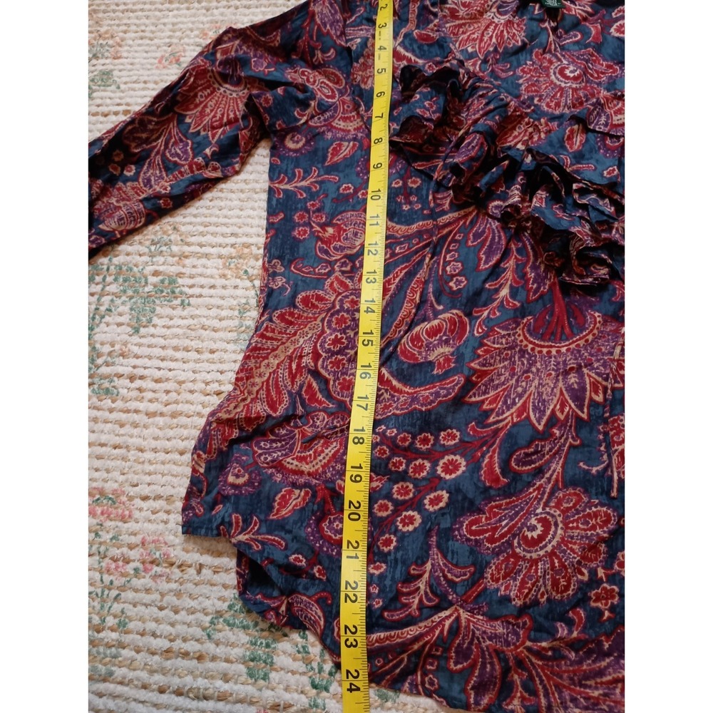 Lauren Ralph Lauren Paisley Ruffle Tie Neck Boho Blouse Lightweight XS - Picture 8 of 9